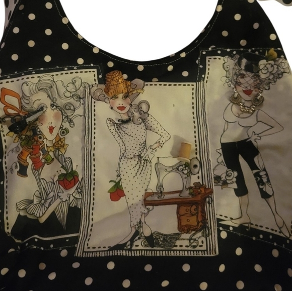 Polka Dot Handmade Graphic Shoulder Bag Black White Lightweight Whimsical Art - Picture 3 of 16